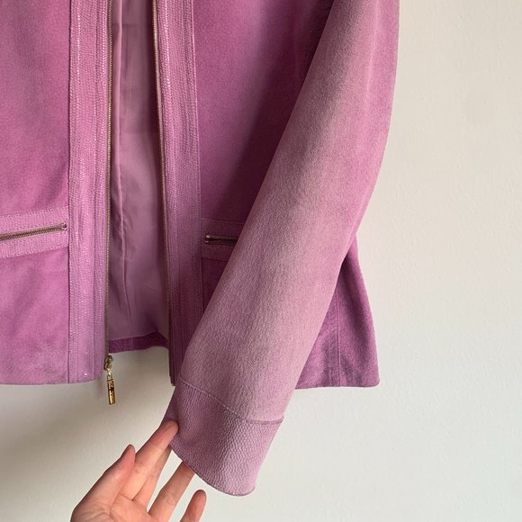 ST JOHNS SPORT MARIE GRAY WOMENS LILAC PURPLE EMBOSSED LEATHER SUEDE JACKET SZ S - Picture 6 of 16